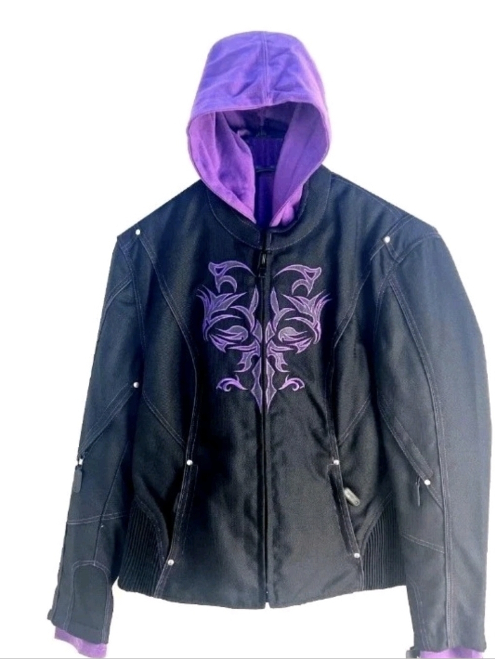 NEXGEN Women's Large Hooded Motorcycl Jacket w/ Reflective Tribal Zip out Hoodie